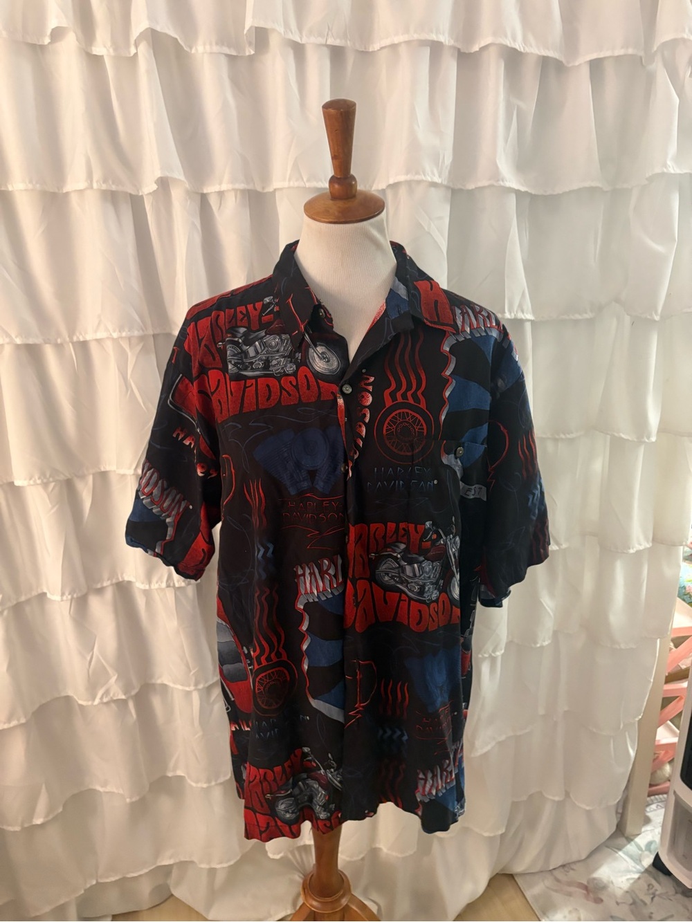 Harley-Davidson Motorcycles Tori Richard Button Up Shirt Large Black Red Blue